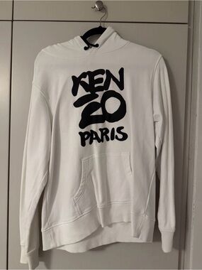 Kenzo White Hoodie with Green Logo
